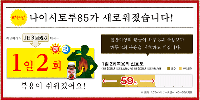 리뉴얼 나이시토루85가 새로워졌습니다! 1일 2회복용이 쉬워졌어요!